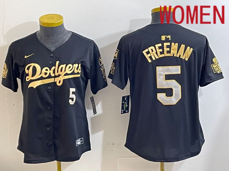 Women Los Angeles Dodgers #5 Freeman Black Gold Game 2024 Nike MLB Jersey style 1121->women mlb jersey->Women Jersey